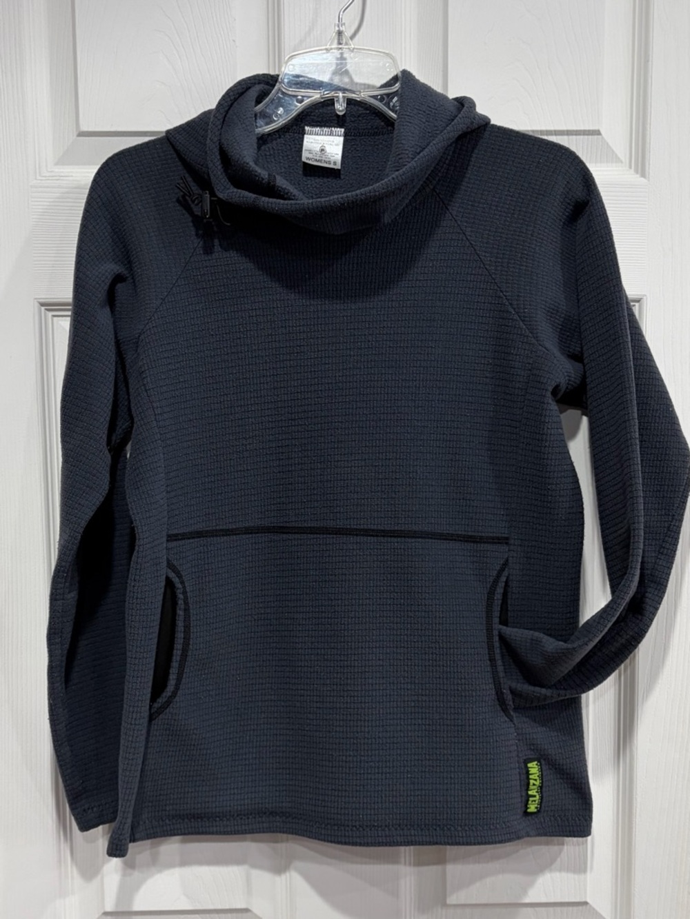 Melanzana Women’s Small Micro Grid Hoodie Dark Grey Jacket EUC Microgrid